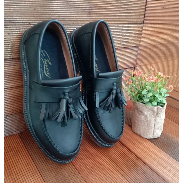 sepatu Loafers tassel kulit asli sapi-ehwan