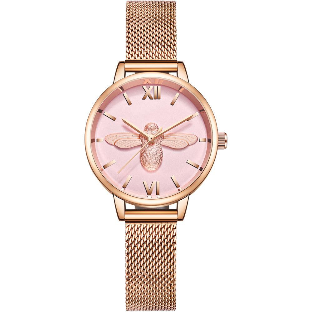 ✅COD [BBS] Jam Tangan Analog Motif Lebah Strap Stainless Steel Anti Air Gesper Magnet Untuk Wanita