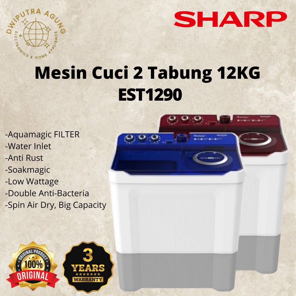 Sharp Mesin cuci tipe1290 12Kg 2 Tabung Garansi Resmi