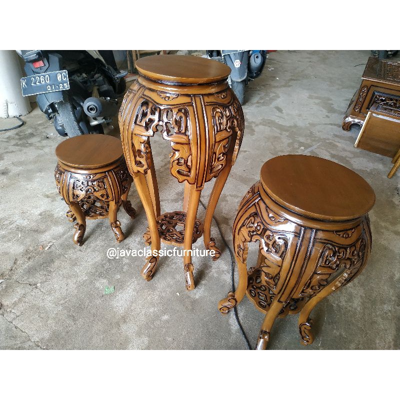 1 SET POT CUMI ISI 3PCS NAKAS CINA KECIL UKIR MEJA TEMPAT AQUA DEKORASI PAJANGAN RUANGAN FINISHING NATURAL BAHAN KAYU JATI FURNITURE JEPARA-3
