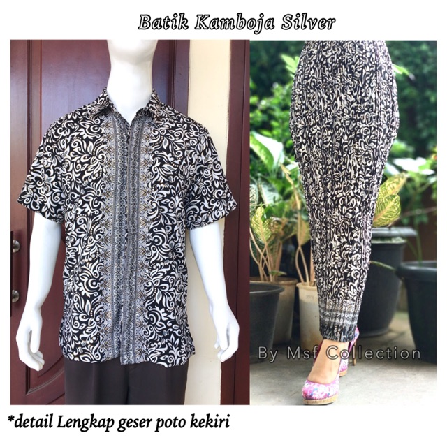 Couple Kamboja Silver/batik/rok plisket premium/kemeja pria