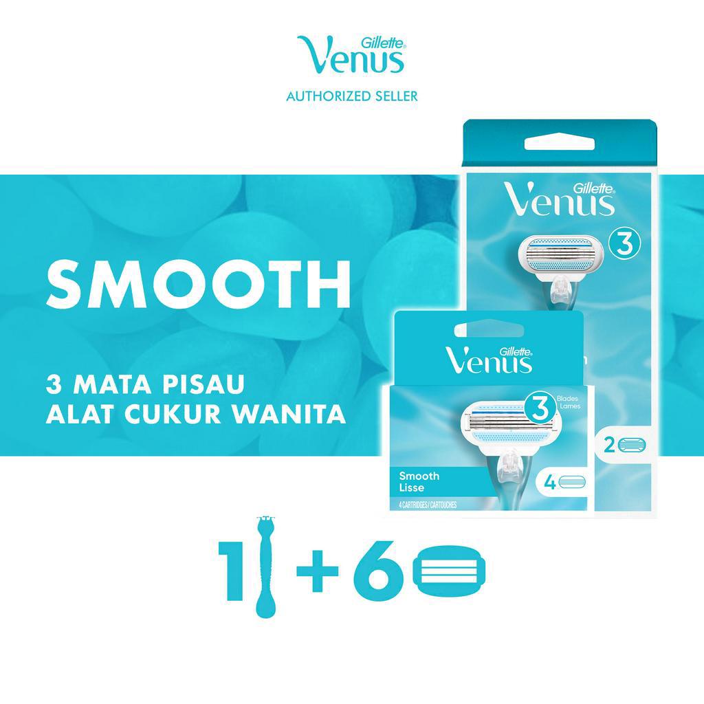 GILLETTE VENUS ALAT CUKUR WANITA SMOOTH RAZOR + 4 REFILL PISAU CUKUR ISI ULANG