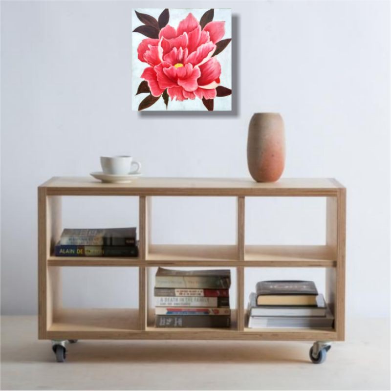 Lukisan Bunga Merah Unik Minimalis Kanvas Ukuran 60x60 cm Lengkap dengan kayu penyangga