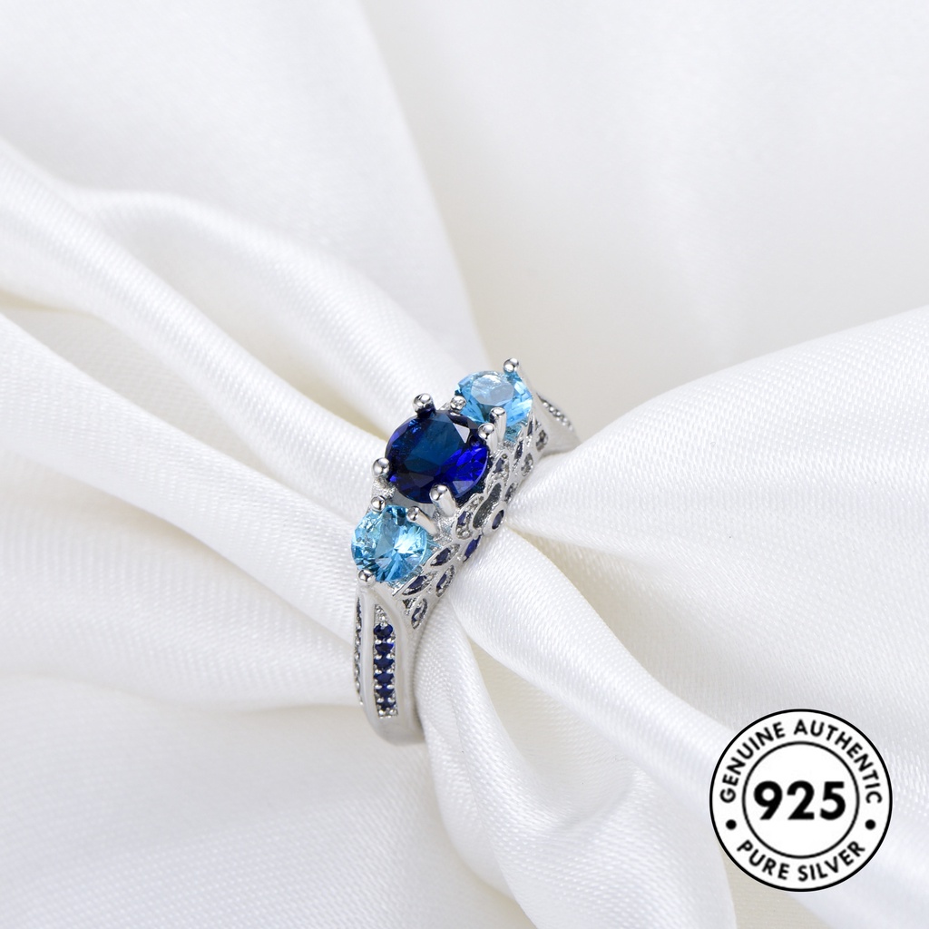 Cincin Kristal Berlian Biru Bahan S925 Silver