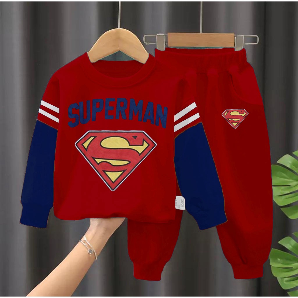 SETELAN SWEATER ANAK SUPERMAN SUPERHERO 1-5 TAHUN SWEATER ANAK ANAK LAKI LAKI SETELAN SWWEATER ANAK SWEATER ABBYTERRY-1