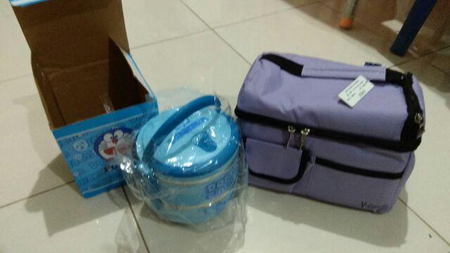 Rantang 2 Susun Stainless Model Hello Kiity, Doremon, Rilakumma