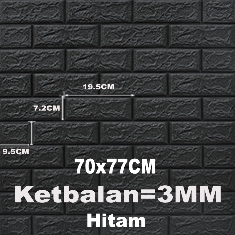 (KaLaTO) Wallpaper Dingding 3D Foam Motif Batu Bata 70 x 77 CM Dekorasi Dinding Kamar Murah Wallpaper 3D Foam-Hitam 3mm