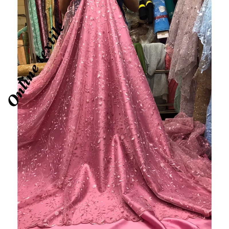 MURAH!! Kain bahan Tulle akar mutiara / brokat Gliter mutiara ( TILE CEPLOK)