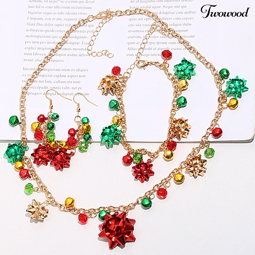 Set Kalung Gelang Anting Hook Desain Bunga Bell Natal Element Warna-Warni Untuk Wanita