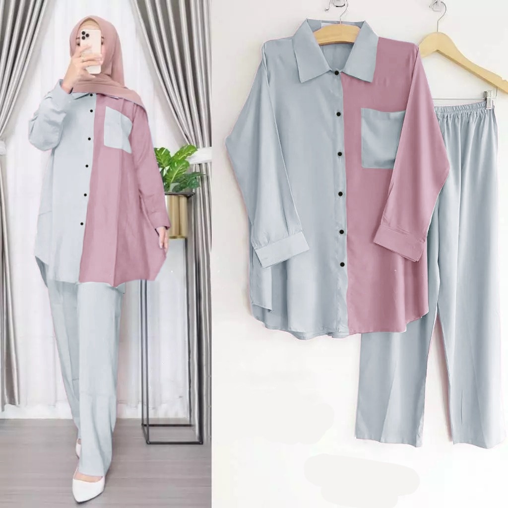 MALIKHA SET POLOS KOMBI 04 / SETELAN BAHAN SHAKILA PREMIUM LEMBUT