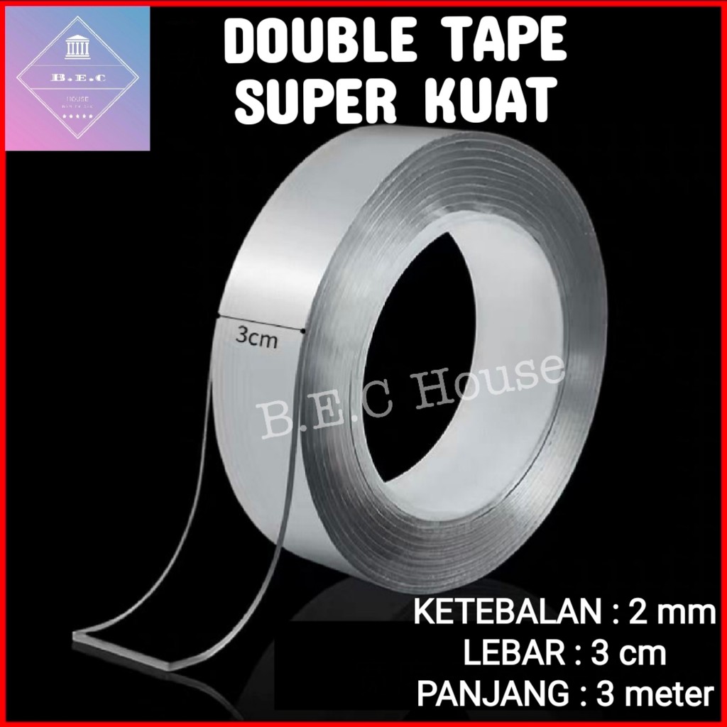 

[2mmX3meter] Double Tape Isolasi Selotip Nano 2 Sisi Kuat Dicuci Tanpa Bekas Multifungsi