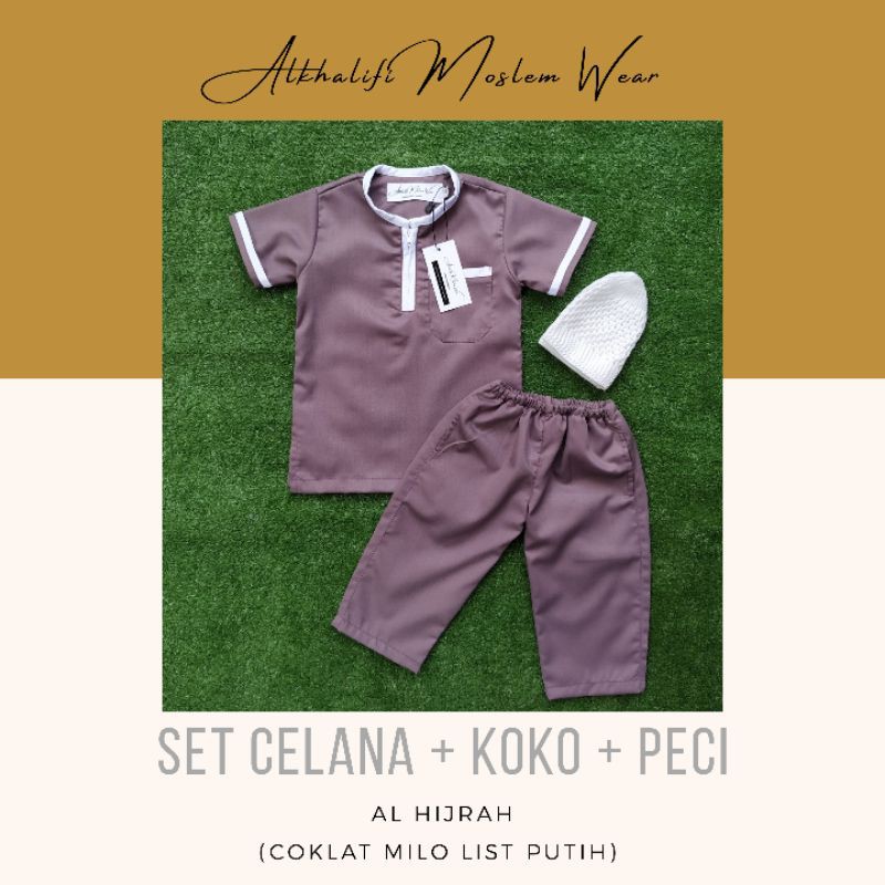 Terbaru SET KOKO AL HIJRAH (COKLAT MILO LIST PUTIH) | Setelan Koko Bayi/Anak Premium by Alkhalifi