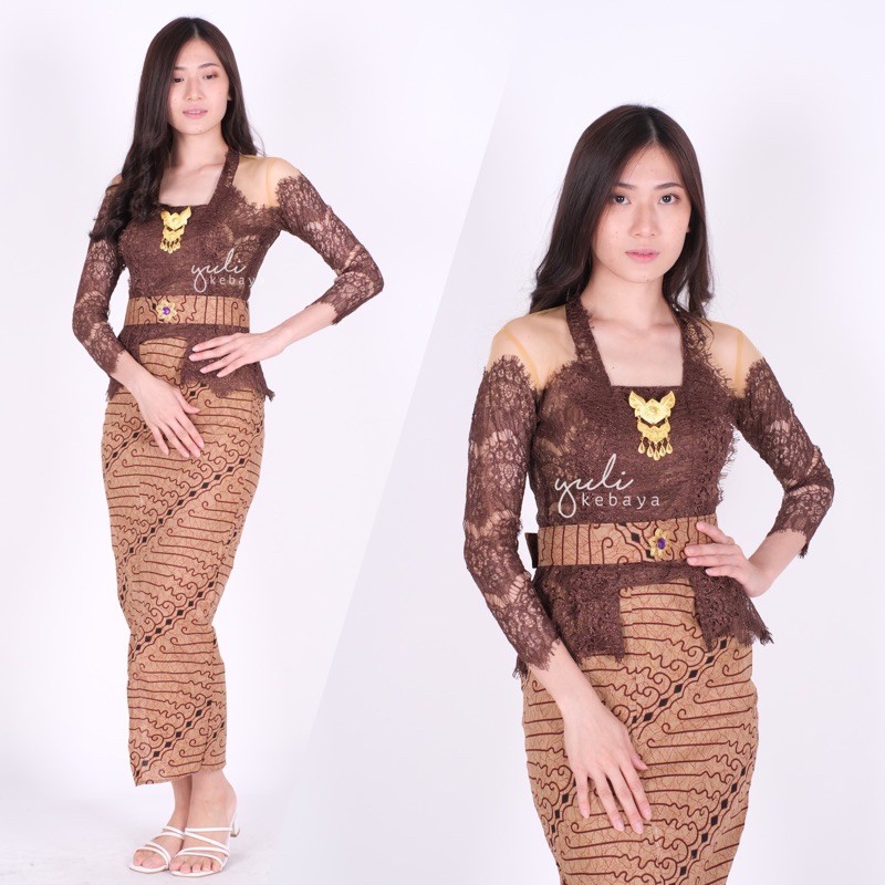 Set kebaya bali jadi modifikasi brokat rangrang | Kebaya Cokelat