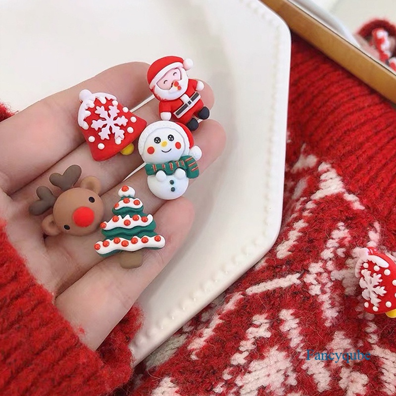 Anting Desain Santa Claus Snowman Bahan Resin Untuk Wanita