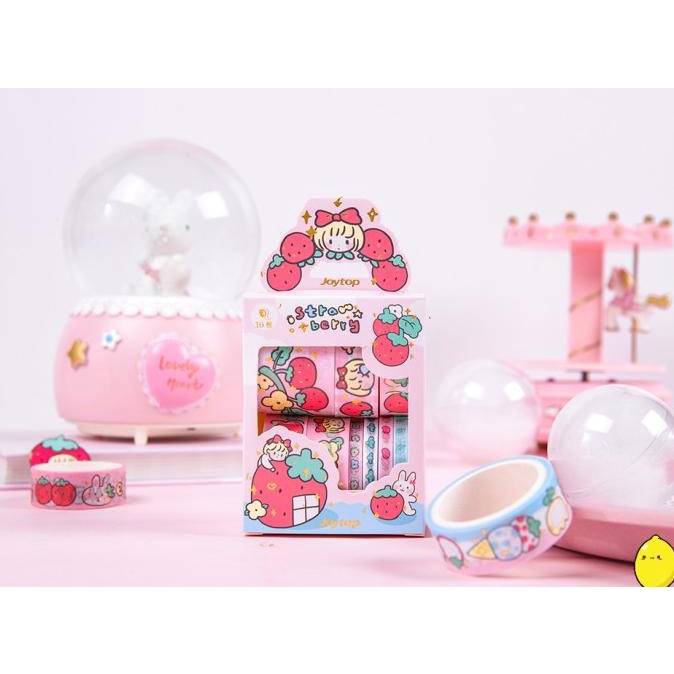 

(BISA COD) Washi Tape / Masking Tape Set 10pc Strawberry Girl BERMUTU Kode 1257