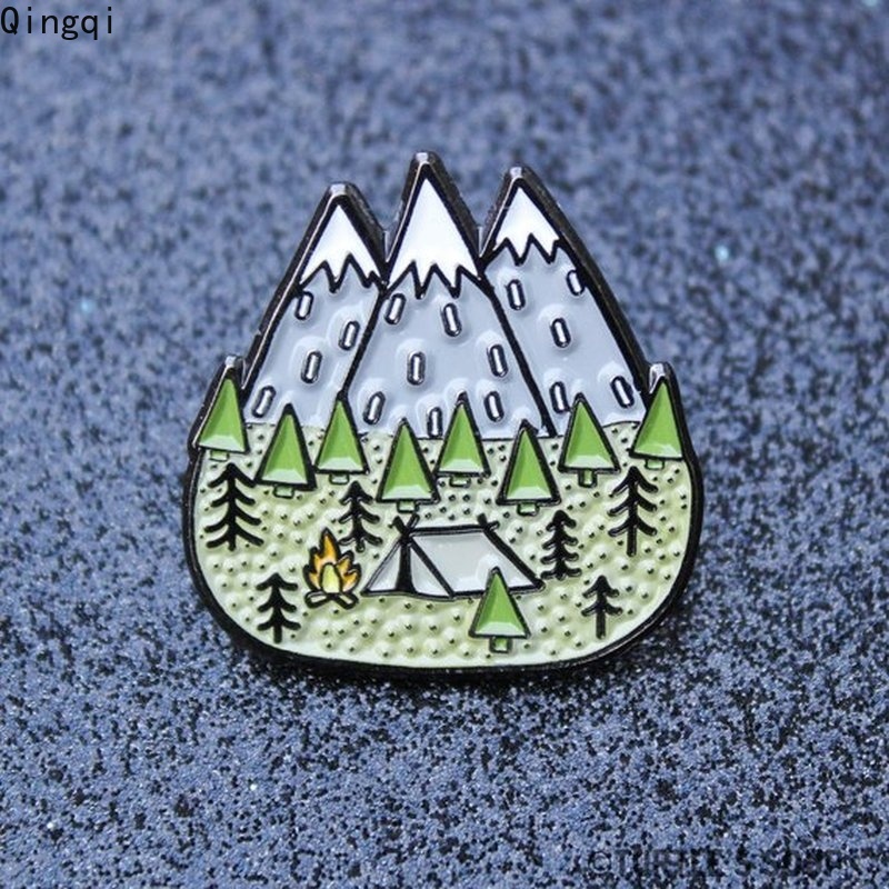 Bros Pin Enamel Desain Gunung Hutan Untuk Kerah Kemeja Denim Pria