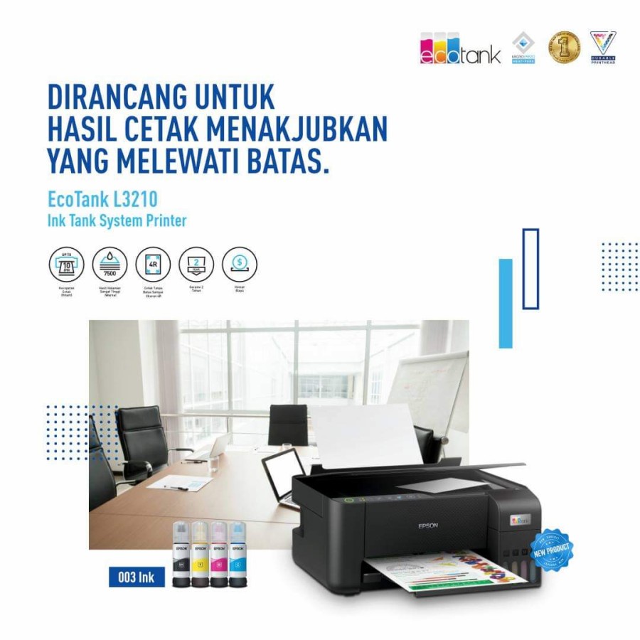 Epson EcoTank L3210 A4 All-in-One Ink Tank Printer / Print Scan Copy / Garansi Resmi / GANTI L3110