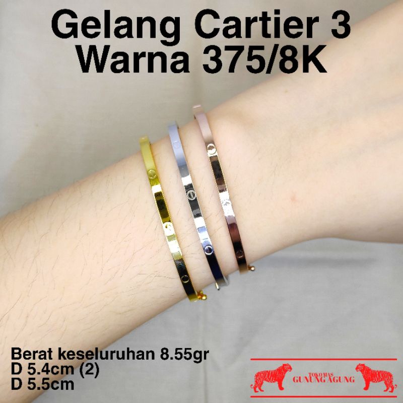New Collection Gelang Cartier 3 Warna RoseGold Yellow Silver Emas Asli Kadar 375/8K Elegant Look Kek