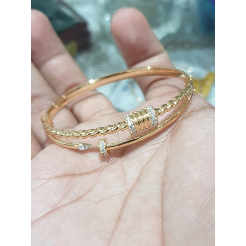 gelang bangle emas 700 model fashion terbaru paku kombinasi kepang lilit