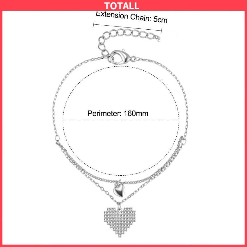 COD Double Layer Love Bracelet Light Luxury Niche Design Girlfriends Diamond Gelang-Totall