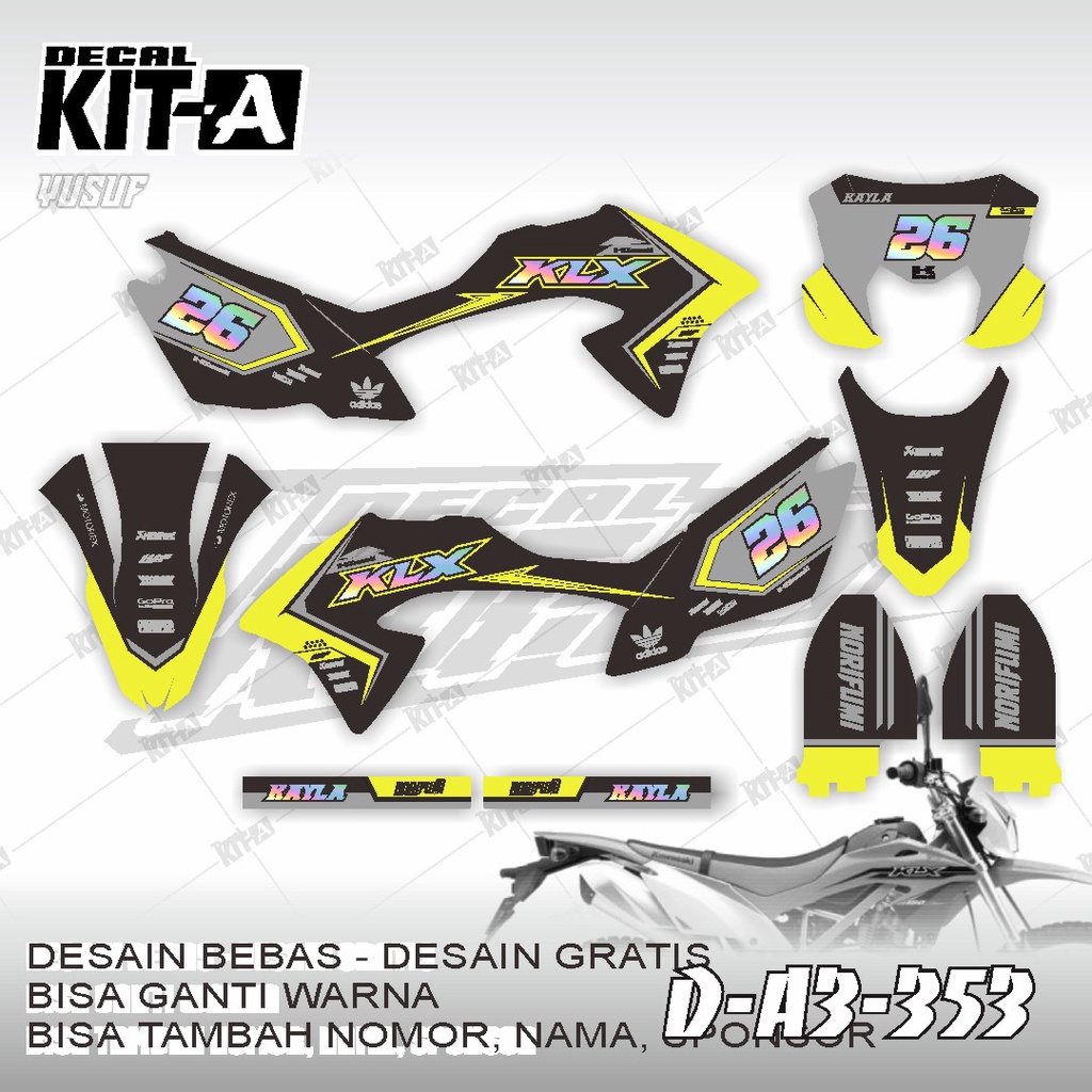 Decal kawasaki KLX 150 BF MOTIF STREET RACING SIMPLE KUNING HITAM