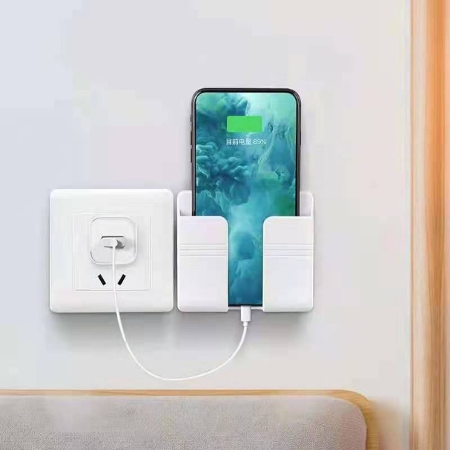 Tempat Charger Smartphone Tempel Dinding Tempat Remot Multifungsi