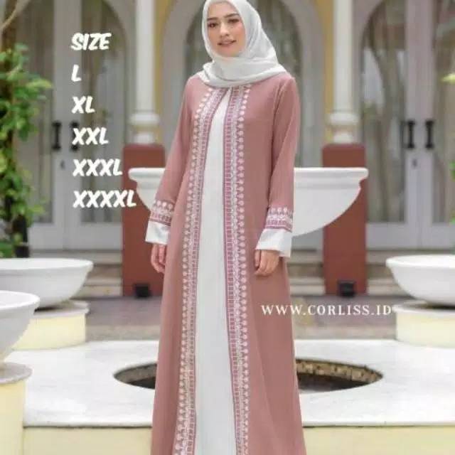 Abaya Gamis syari jumbo LD 140 modis kekinian gamis bordir big size L XL XXL 3L 4L Abaya Arab