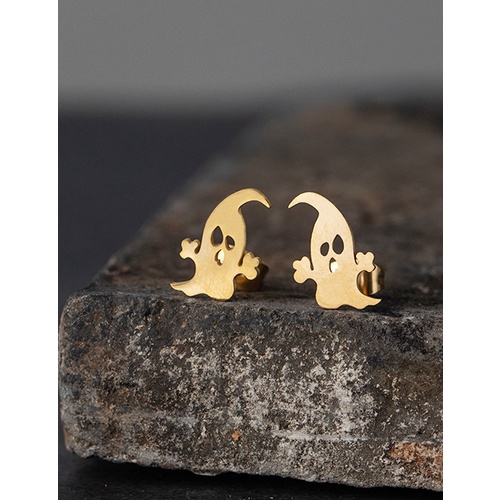 LRC Anting Tusuk Fashion GOLD Stainless Steel Halloween Pumpkin Geometric Stud Earrings