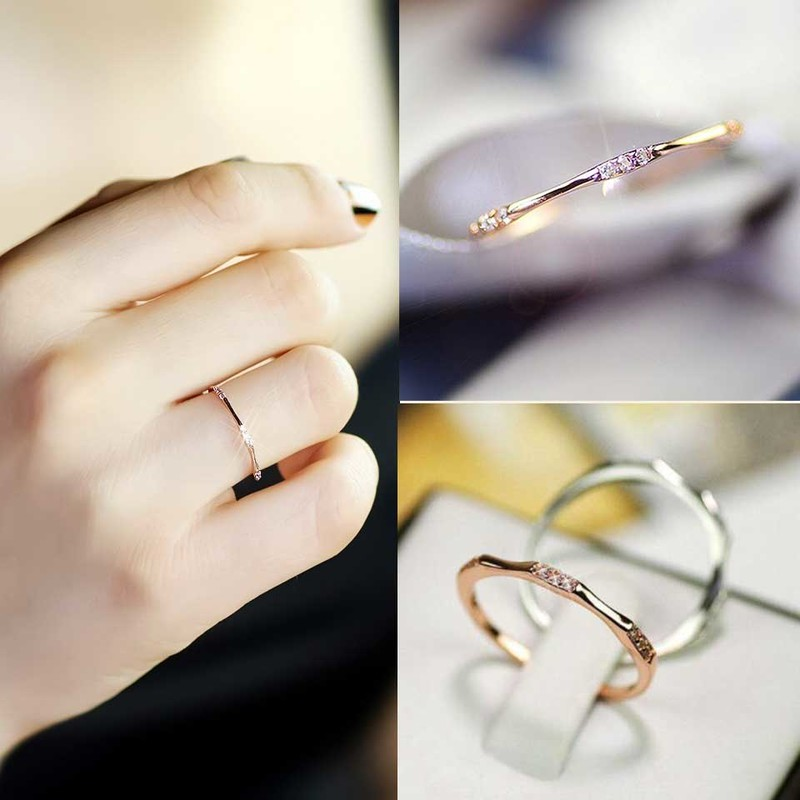 Cincin Wanita Bahan Sterling Silver 925 / Gold / Rose Gold Hias Kristal / Berlian Gaya Korea / Simple Untuk Pertunangan / Pernikahan