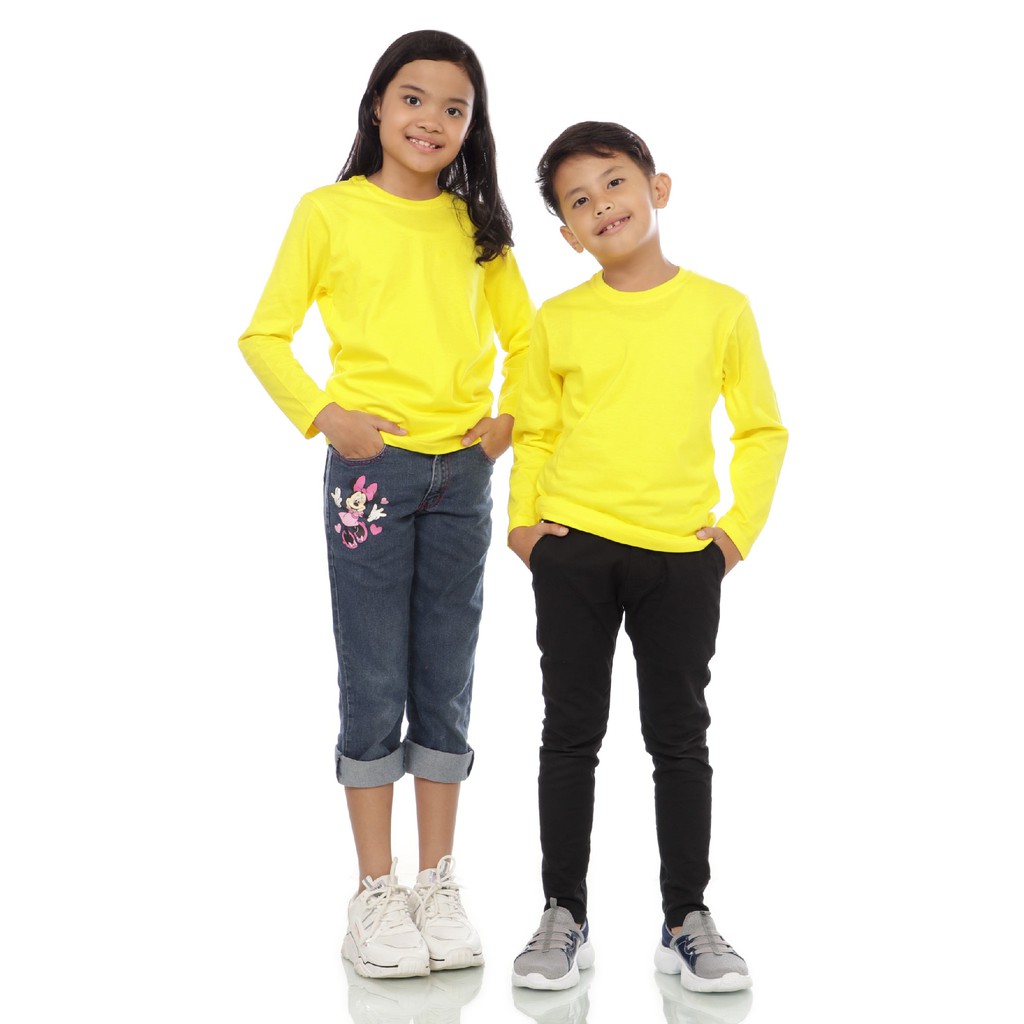 KAOS POLOS COTTON COMBED - ANAK LENGAN PANJANG - KUNING KENARI