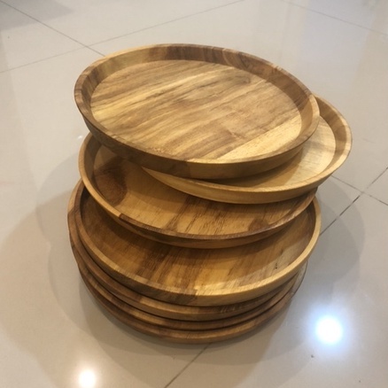 Nampan bulat 25cm baki kayu wooden round tray