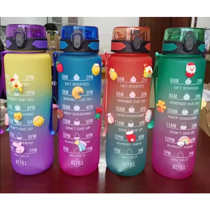 ( KJO ) Botol Minum 1000ml Botol Motivasi Stiker 2D 3D