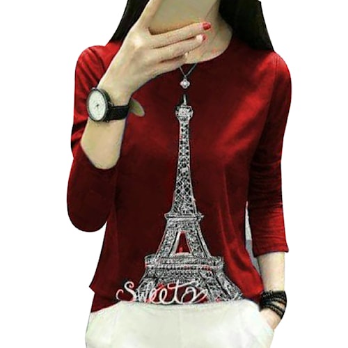 Baju Kaos Wanita Lengan Panjang EIFFEL PARIS - Maroon