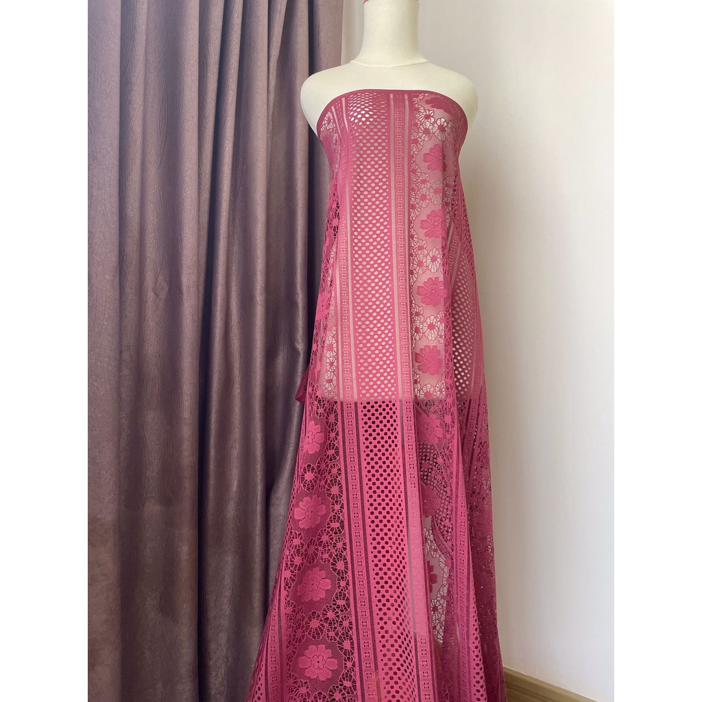 Bahan Kain Brokat Brukat Lace Royal Vintage Warna Merah Maroon