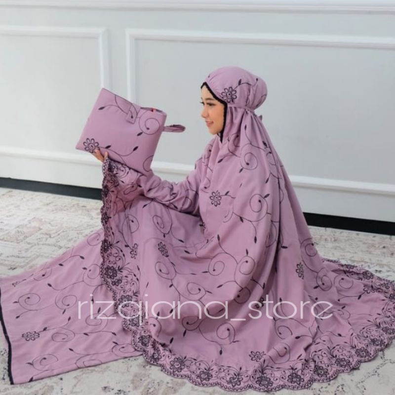 RIZQIANA STORE - Mukena Dewasa Jumbo  Bordir Syafiqa Series Renda Bordir