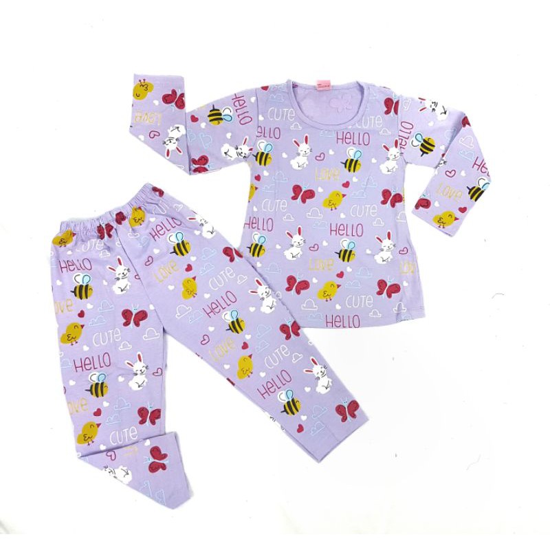Setelan fashion baju anak perempuan 2-7 tahun motif random pp klepon tangan panjang celana panajang-1