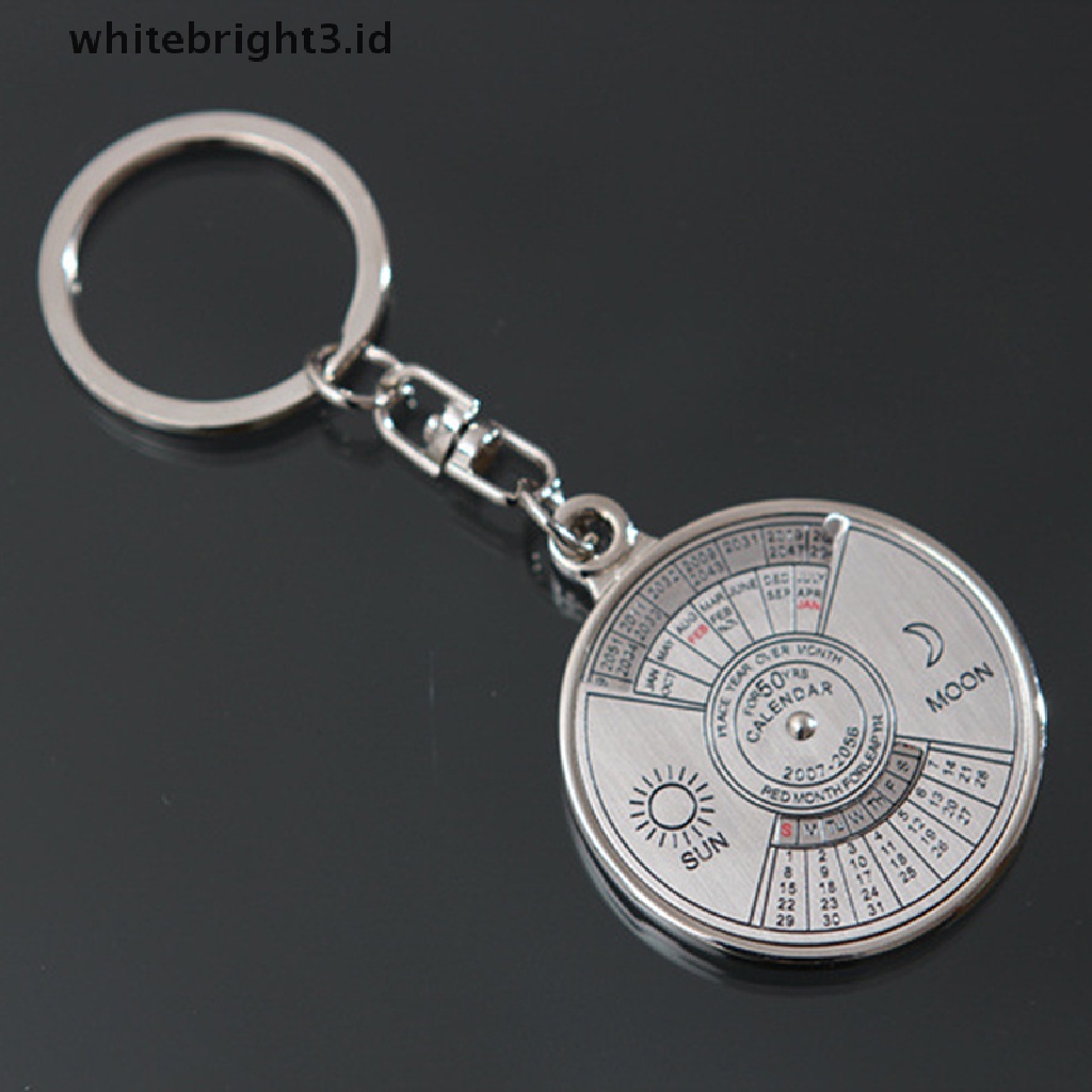 {whitebright3.id} Cool Stylish 50 Year Calendar Key Chain Keyring Keyfob Metal Alloy Ring Compass ,