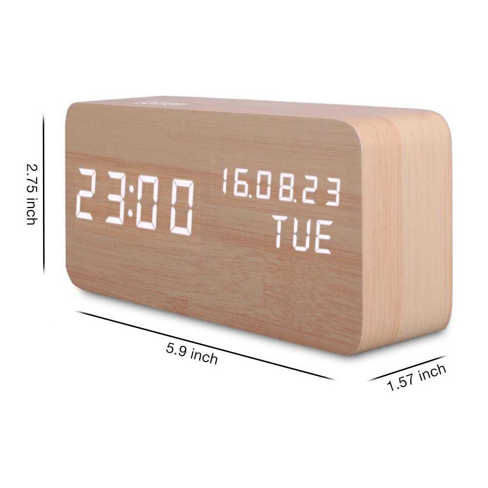 Jam Meja Weker Digital Aesthetic Alarm Kayu Digital Voice Control Tanggal Bulan Tahun Kalender