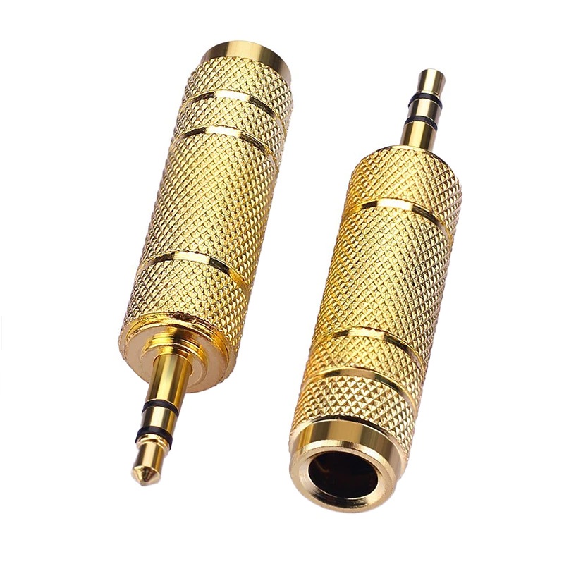 GSV rconnect kepala plug aux 3.5mm to 6.35mm connector head gold plated male - n1002 - golden Or-i