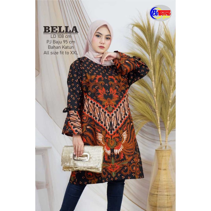 BELLA Model Tunik Batik Wanita Elegan Kekinian 2021 Murah Original Bahan Katun Tebal Halus LD 108 Bisa Bayar Di Tempat COD