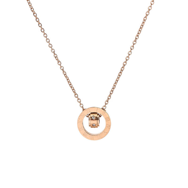 18k Rose Gold Simple Roman Women Elegant Sweet Necklace Refined Pendant Chain not Fade Fashion Gifts N-22079