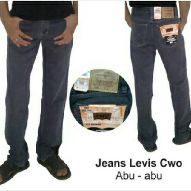 Celana jeans standar abu-abu pria