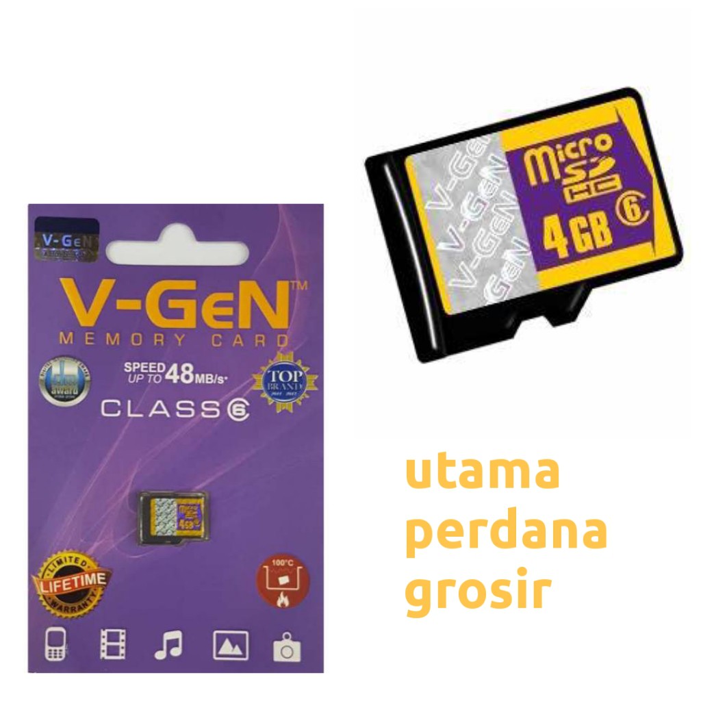 KARTU MEMORI VGEN 4 GB CLASS 6 MICRO SD 4GB MMC ORIGINAL