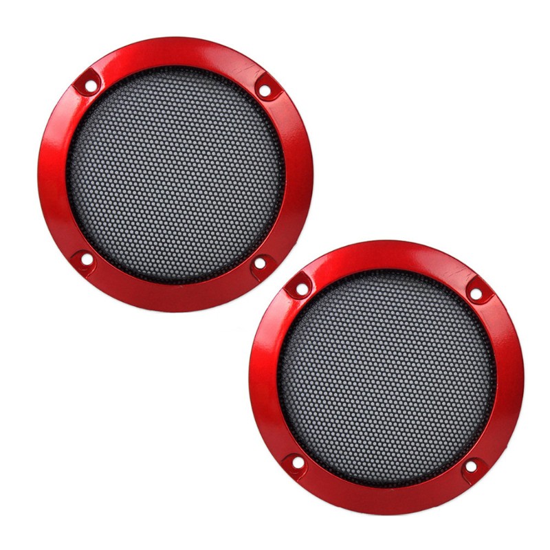 Vivi 2pcs Ring Speaker 3 &quot; Bahan Abs Warna Merah Dengan Grille Pelindung Hitam