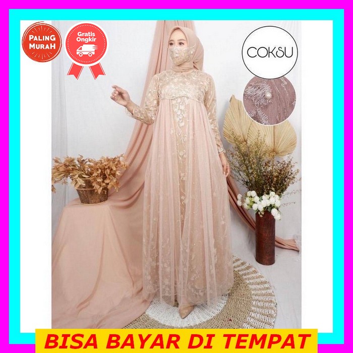 Termurah Ready Jumbo Xxl Gamis Tiara Andini Velvet Brokat Tile Mutiara | Dress Muslim Gamis Wanita T