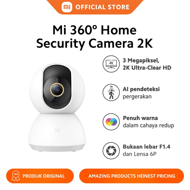 Xiaomi Mi 360° Home Security Camera 3 MP 2K Ultra-Clear HD Bukaan F1.4 AI Pendeteksi Pergerakan
