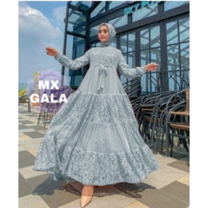 Baju Gamis Brukat Wanita Remaja Terbaru 2021 Model Kekinian Pesta Kondangan Gala Bahan TileDot Fit L