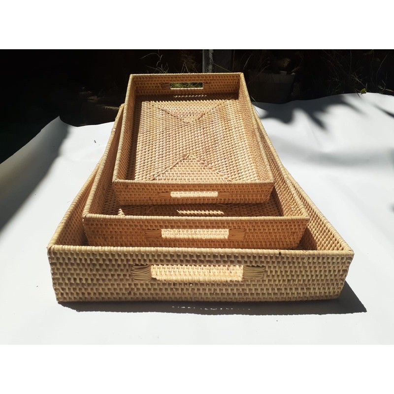 nampan segi rattan set 3