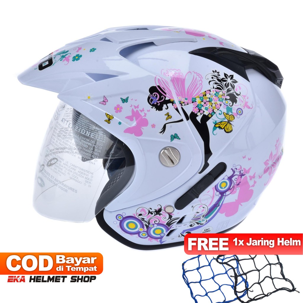 [Helm Dewasa] WTO Helmet Impressive - Pixie - Double Visor - Putih + Promo Gratis Jaring Helm