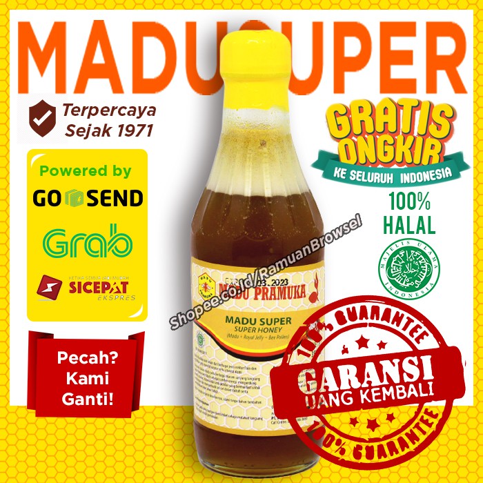 

Madu Super Pramuka 350ml (Madu + Pollen + Royal Jelly) Alami